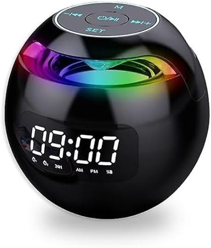 YUHAOTIN Wireless Bluetooth Speaker With Bedside Lamp,Portable Bluetooth LED Clock,Smart Night Light Bluetooth Speaker, RGB Colorful Table Lamp Bedside Radio Alarm Clock Bedroom Decor (black)