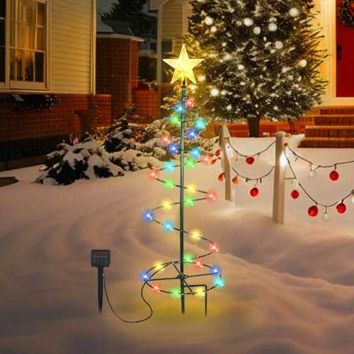 Decoration Noel Exterieur Solaire, Afenau 60cm Sapin de Noel Lumineuse, Résistant aux Intempéries Deco Noel Exterieur Solaire, Sapin de Noel Solaire Exterieur Noel pour Noël Décoration de Jardin
