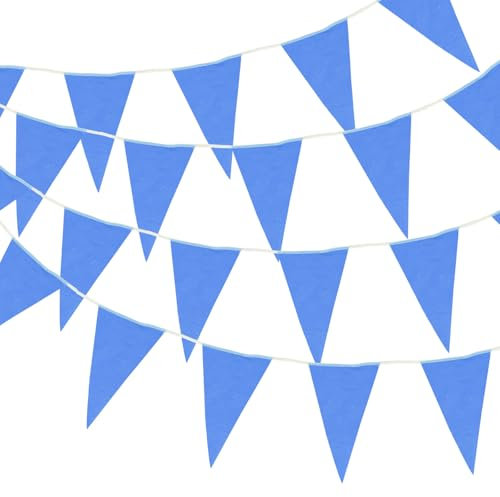 QUARKZMAN 30M/50ft Blaue Wimpelgirlande zum Aufhängen mit 30 Stück Dreiecksfahnen Wimpelgirlande für Outdoor-Garten-Hochzeitsgeburtstagsparty