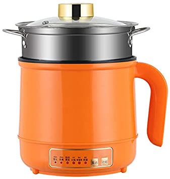 YIHANSS Electric Hot Pot with Computer Control Panel, Rapid Ramen Noodles Cooker, 1.5L Portable Mini Travel Cooker, Multi-Non-Stick Multi-Cooker,Green,Without steamer (With Steamer|orange)