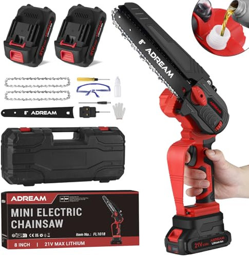 Mini Cordless Chainsaw, 8 Inch Handheld Electric Power Chainsaw with 2 Batteries, Portable Battery Powered Chain Saw with Safety Lock for Tree Trimming Wood Cutting