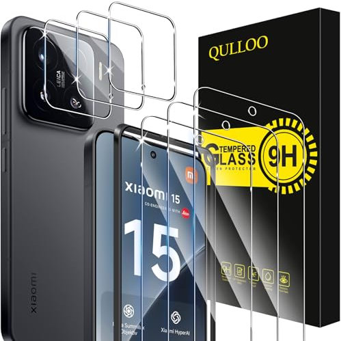 QULLOO Protector de Pantalla para Xiaomi Mi 15 5G, 3 Piezas Cristal Templado y 3 Piezas Protector de Lente de Cámara, Dureza 9H Ultra Resistente Vidrio Templado