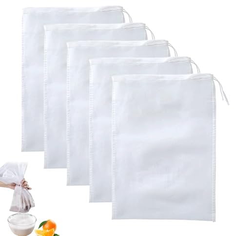 5PCS Fine Mesh Bags Reusable Nylon Drawstring Bags for Fish Tank Filter Media Bag Aquarium Filter Bag Mesh Bags for Filter for Fish Tank Activated Carbon Charcoal Bio Balls Filter Accessories(White)