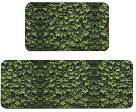 LGHDFYO Küchenteppich, Motiv: florale Wirbel, rutschfest, 2er-Set, Anti-Ermüdung, Küchenmatte für Bar, Büro, Schreibtisch, Wäsche