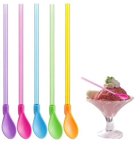 Paquet de 15 Cuillère Paille Reutilisable 2 en 1,Pailles en Plastique Coloré,Paille à Détachables,Cuillère à Pailles pour Cocktail,pour Plage,Bar,Fête