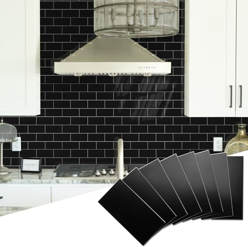 160 Pieces Peel and Stick backsplash 3 x 6 Inches 3D Black PVC Composite Wall Tile Stick on Backsplash Tile for Kitchen Bathroom, Laundry Room, Camper, Fireplace