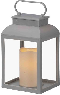 Deko Kunststoff Laterne mit LED Kerze - 24 cm Timer Batterie Betrieb Grau
