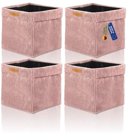 Lycce Kallax Boxen Cordstoff 4er Set | faltbare Aufbewahrungsboxen 33 x 33 x H31 cm mit abnehmbarem Cordbezug waschbar | Ordnungsboxen passend für Kallax Regal | powder rosa