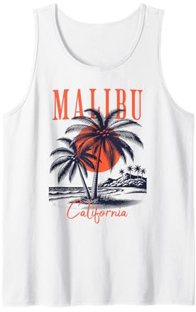 Malibu California Vintage Sunset Palm Tree Tank Top