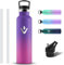 Grsta Edelstahl Trinkflasche, Trinkflasche 750ml Auslaufsicher, Isolierte Wasserflasche mit Strohhalm, Thermosflasche für Kohlensäure Geeignet, Trinkflasche mit 2 Deckel für Fitness, Gym, Wandern