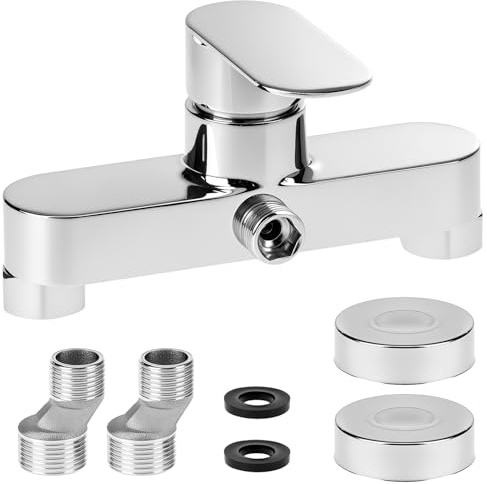 QWORK® griferia ducha, válvula de salida g1/2, grifo mezclador de ducha cromado de pared, cartucho cerámico, para agua fría y caliente