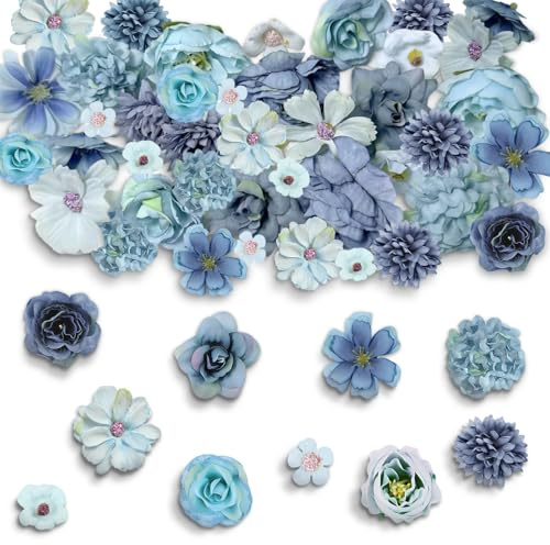 20 Stück Kunstblumen zum Basteln Seidenblumen Klein Mini Fake Blumen | Kunstblumen zum Basteln Dekorative Künstliche Blumen für Hochzeit Home DIY Basteln Scrapbooking Party Home Handwerk (Blau)