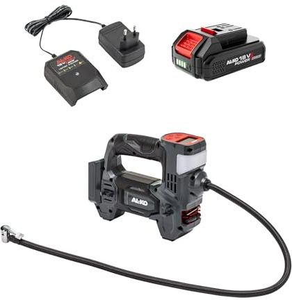 AL-KO Akku-Luftkompressor ACD 1810, 0.2-10.3 bar Druckbereich, 3 Adapter, 0.9 kg, automatische Abschaltung, inkl. 2.0 Ah Li-Ion 18 V / 36 V Akku und Ladegerät