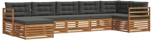vidaXL Sofagarnituren 7 pcs Natur und Anthrazit Massivholz Akazie, Gartenlounge, langlebiges Ecksofa, Sitzmöbel für außen, Terrasse, Moderne Möbel, Bequeme Gartenmöbel