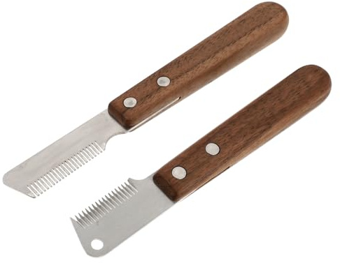 Alasum Juego de 2 Cuchillos de Deslanado para Perros de Acero Inoxidable | Mango de Madera, Uso Profesional, Kit Izquierdo y Derecho, para Subpelo y Pelo Suelto