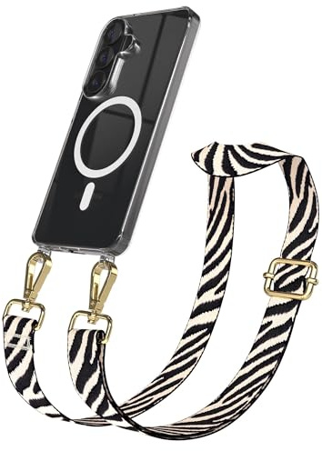 EAZY CASE Handykette - Verstellbares Taschenband kompatibel mit Galaxy S26, Schulterriemen, Handykordel mit Silikon Hülle, Qi Charging kompatibel, Umhängetasche, Braun Gold