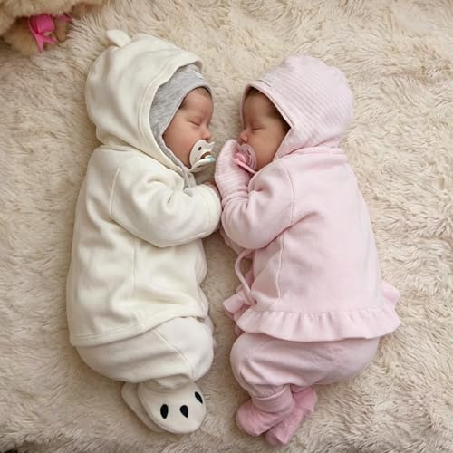 ROSHUAN 18 Zoll Reborn-Baby-Puppen Zwillinge Mädchen Jungen Vollsilikon Realistische Weiche Vinyl-Körper Lebensechte Anatomisch Korrekte Neugeborenen Zwillingspuppen Spielzeug Für Kinder