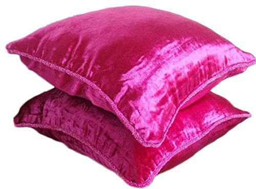 The HomeCentric Rosado Fucsia Cojines Decorativos, Color Solido Cuerda con Cuentas Fundas De Almohada, 50x50 cm Cojines Cubren, Solido Contemporaneo Fundas De Almohada, Terciopelo - Fuchsia Love