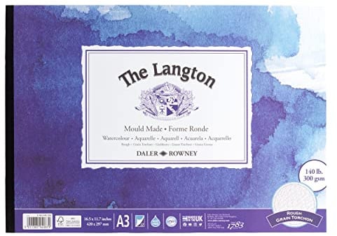 Daler-Rowney The Langton Rough 300gsm A3 Watercolour Paper 12 Sheets | Rough Watercolour Paper, Glued 1 Side, Natural White Sheets, For Professional Artists