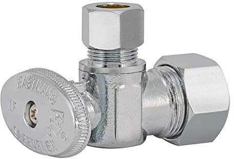 Eastman 3/8 Inch OD x 5/8 Inch OD (1/2 Inch Nom.) Quarter Turn Angle Stop Valve, Brass Plumbing Fitting, Chrome, 10738LF