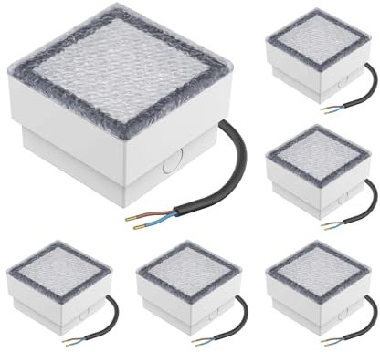 ledscom.de 6 Stück LED Pflasterstein Bodeneinbauleuchte CUS für außen, IP67, eckig, 10 x 10cm, kaltweiß