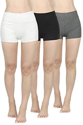 4How 3er Pack Sport Shorts Damen Kurze Sporthose Radlerhose Sport Leggings Tights Unterziehhose Fitness Yoga Hotpants Blickdicht weiß+Schwarz+Grau M