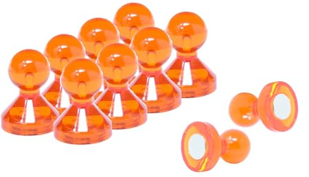 Large Orange Acrylic Push Pin Office Magnet for Fridge, Whiteboard, Noticeboard, Filing Cabinet - 21mm dia x 26mm tall - Pack of 10