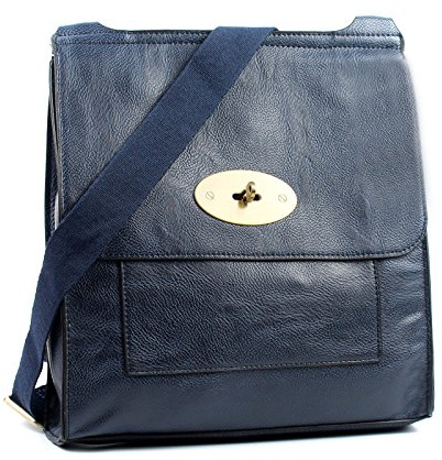 AOSSTA Women's Cross-Body Bags Leather Large/Medium Cross Body Messenger Bag Shoulder Bag (21601 Dark Blue)
