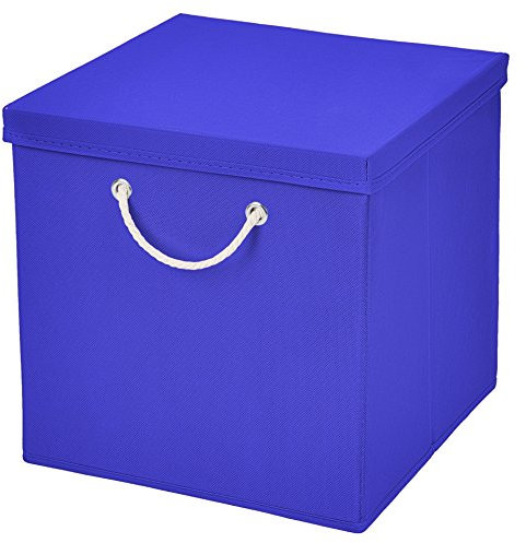 Stick&Shine 1x Aufbewahrungs Korb Blau Faltbox 15 x 15 x 15 cm Regalkorb faltbar mit Kordel und mit Deckel