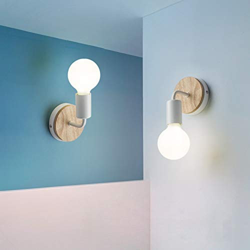 XIHOME 2 PACK Weiß Holzdekor LED Wandleuchte Up/Down Indoor Dekorative Lampe,Rustikale Land Vintage Loft Nachtwandleuchte Leuchte Passend Retro Warme Edison Lampen E27 Lampenfassung Halter Max 60 Watt