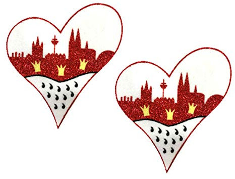 _ 2er Set Bügelbild Köln Herz Glitter 10,5x9 cm Kölner Dom Skyline Applikation