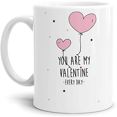 Liebes-Tasse zum Valentinstag mit Spruch My Valentine - Herz-Ballons/Partner/Paar/Schatz/Verliebt/Geschenk-Idee/Süß/Weiss