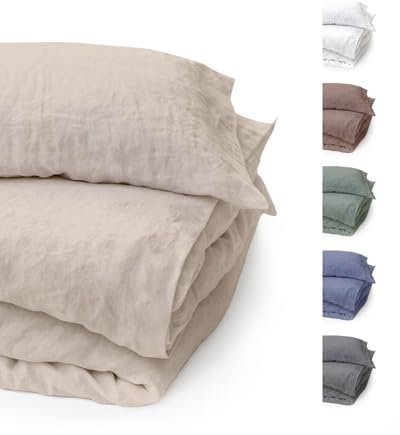 BLUE MOON Ropa de cama de lino de 140 x 200 cm, certificado Öko-Tex, 2 piezas: 1 funda nórdica y 1 funda de almohada, 100% lino, lujo y calidad