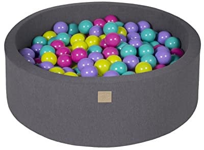 MEOWBABY Bällebad Baby - Rund 90x30cm Ball Pit für Kinder ab 1 Jahr mit 200 Bälle - Weiches & Sicheres Bällepool, Cotton, Dunkelgrau