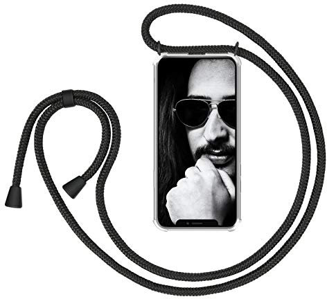 ZhinkArts - Handykette kompatibel mit iPhone 11 - Handyhülle zum Umhängen - Hülle mit Band/Schnur - Necklace - Silikon - Schwarz/Schwarz