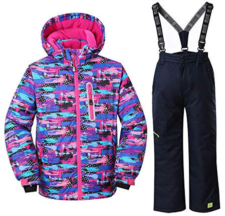 Girls Insulated Ski Jacket + Pants Windproof Waterproof Snowsuit (US 4 - US 16) (US 12 (Height 143CM), style8)