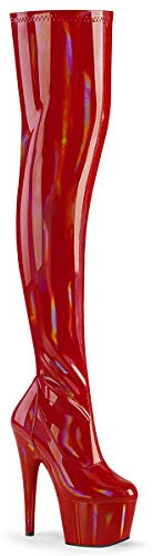Pleaser Damen ADORE-3000HWR Plateau High Heels Overknee Stiefel Stretch Lack Rot 39 EU