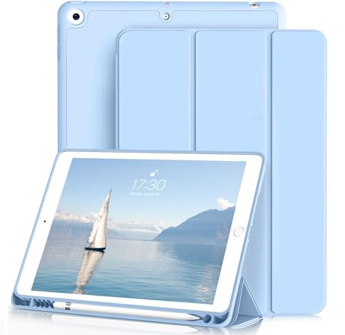 ZOYU Case for iPad 9th/8th/7th Generation with Pencil Holder, Slim Stand Smart Case with Soft TPU Back Cover, Auto Sleep/Wake for iPad 10.2 Inch 2021/2020/2019, Light Blue