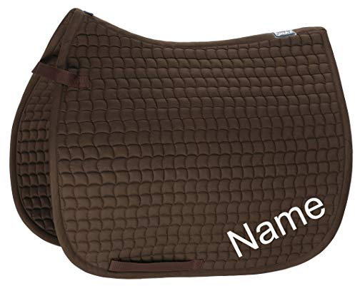 Eskadron Darkbrown Cotton Pony Dressur-Schabracke mit individuellem Namen Bestickt, Schriftart:Arial (Druckschrift), Garnfarbe Maderia:pink 1815