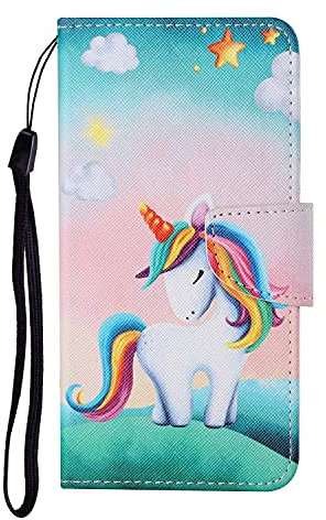 Guxira Hülle Leder für Samsung Galaxy A52 5G 4G / A52S 5G Handyhülle, Schön Bunt Muster Klapphülle Lederhülle mit [Stoßfestes Silikon] [Kartenfächer], Schutzhülle Flip Case Cover - Einhorn
