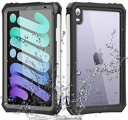 TECHGEAR Waterproof Case for iPad Mini 7/6 (8.3 2024 & 2021) Poseidon Series Rugged Shockproof Case with Built-in Screen Protector, Stand & Strap – Heavy Duty Protection for Field, School or Travel