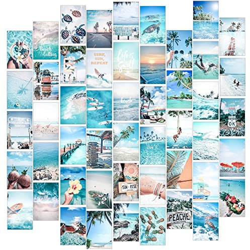 Blue Photo Wall Collage Kit Aesthetic Pictures - Beach Decor for Bedroom Decorations, Beach Photo Collage Kit for Wall Aesthetic, Beach Poster for Room Aesthetic (Blue, 50 Pcs)