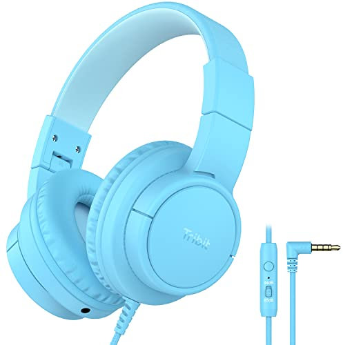 Tribit Kinder kopfhörer, Sicherer Klang, Kopfhörer für Kinder über Ohr, HD Stereokopfhörer mit Mikrofon, Lautstärkenbegrenzer 85/94dB, Sharing-Funktion, Faltbarer Kopfhörer für Schule, Travel (Blau)