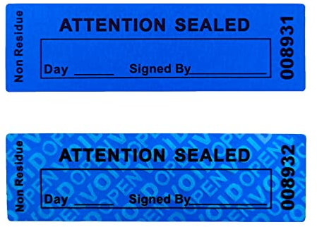 Manipulationssichere Sicherheitsgarantie, Void Seals / Aufkleber, hohe Sicherheit, Tamper für wiederverwendbare Verpackung oder teure Oberfläche mit Seriennummern (2,5 x 8,5 cm, 100 Stück, blau)