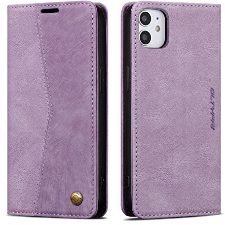 QLTYPRI Wallet Case for iPhone 11, Vintage PU Leather Folio Case with Card Slots Kickstand Magnetic Closure Shockproof Flip Phone Cover for iPhone 11 (6.1 inch) - Purple