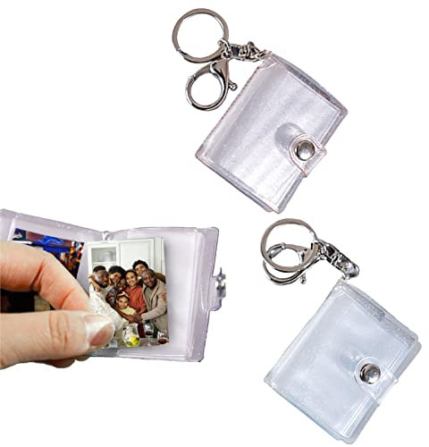 ZoeTekway 2-teiliges Mini-Fotoalbum, tragbares Fotoalbum mit Karabinerverschluss und Schlüsselring, 32 Taschen, personalisiertes Foto für 2-Zoll-Fotoaufbewahrung (glänzendes Pink und glänzendes Weiß)