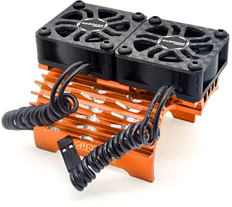 Double RC Motor Cooling Fan 27000RPM RC Car Motor Heatsink with Metal Cover Brushless Motor Heatsink for 1/8 RC Car 40/ 42mm Brushless Motor Orange