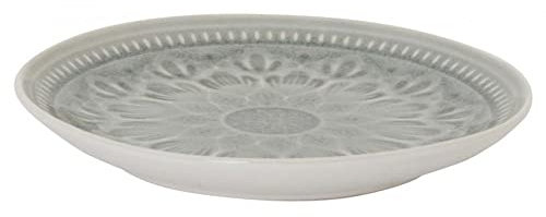Santiago y Cia Plato de cerámica de 21 Cm de diámetro Que se Presenta en un diseño Estampado étnico en Relieve en Color Gris Claro Llanos, Multicolor, No Aplica