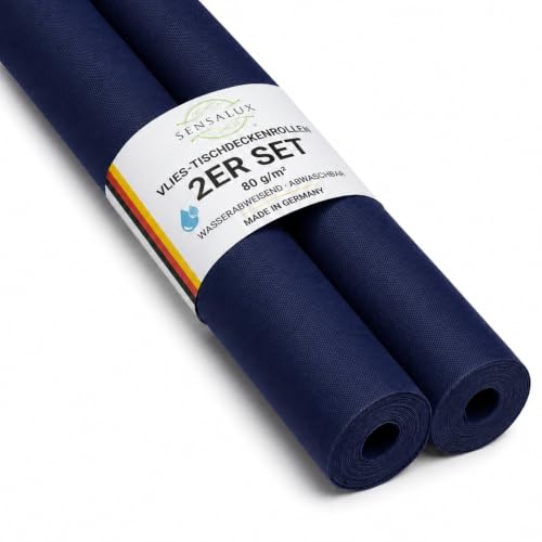 Sensalux Vlies Tischdeckenrolle 2er Set 1,18 x 25 m Blau, 80 g/m² | abwaschbar, wasserabweisend, stoffähnliche Tischdecke Rolle, OEKO-TEX, Party, Catering, Gastro