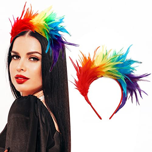 PROUSKY Feder Haarreif Haarband, Fascinator Buntes Feder Stirnband,Stilvolle Damen Karneval Party Festival Stirnband,Cosplay Kopfbedeckung Kostüm für Frauen und Mädchen, 24 x 22 cm